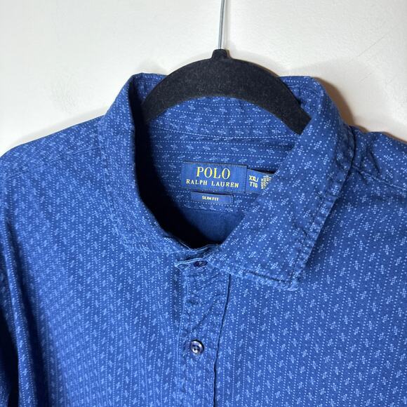 Polo Ralph Lauren Men's XXL Slim Fit Cotton Blue All-Over Print Button Up Shirt - Picture 3 of 7